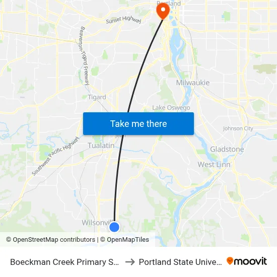 Boeckman Creek Primary School to Portland State University map