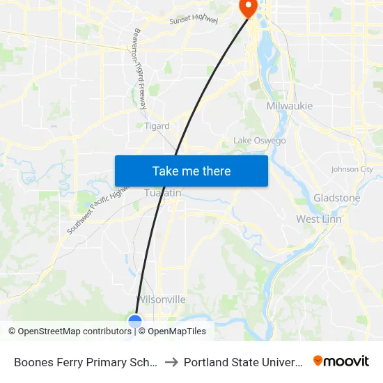 Boones Ferry Primary School to Portland State University map