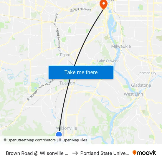 Brown Road @ Wilsonville Road to Portland State University map