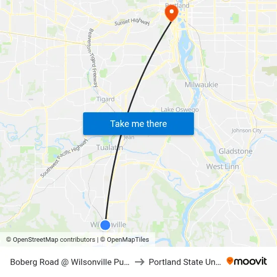 Boberg Road @ Wilsonville Public Works to Portland State University map