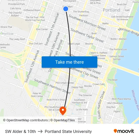 SW Alder & 10th to Portland State University map