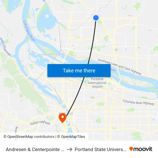Andresen & Centerpointe Dr to Portland State University map