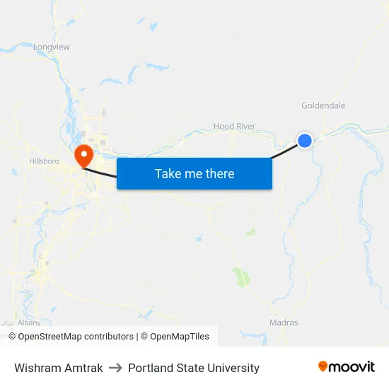 Wishram Amtrak to Portland State University map