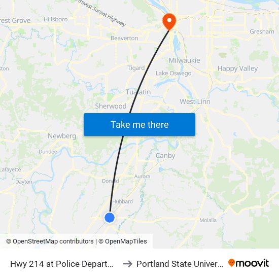 Hwy 214 at Police Department to Portland State University map