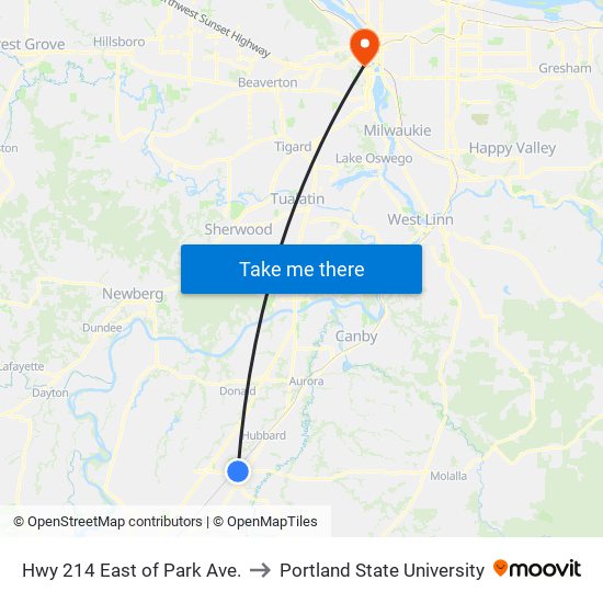 Hwy 214 East of Park Ave. to Portland State University map