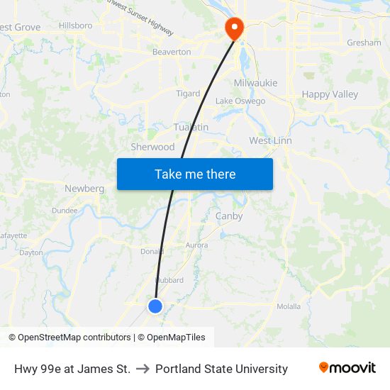 Hwy 99e at James St. to Portland State University map