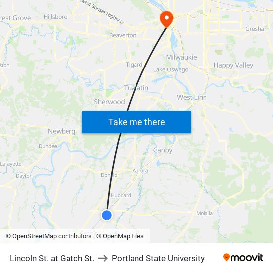 Lincoln St. at Gatch St. to Portland State University map