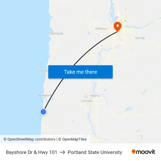 Bayshore Dr & Hwy 101 to Portland State University map