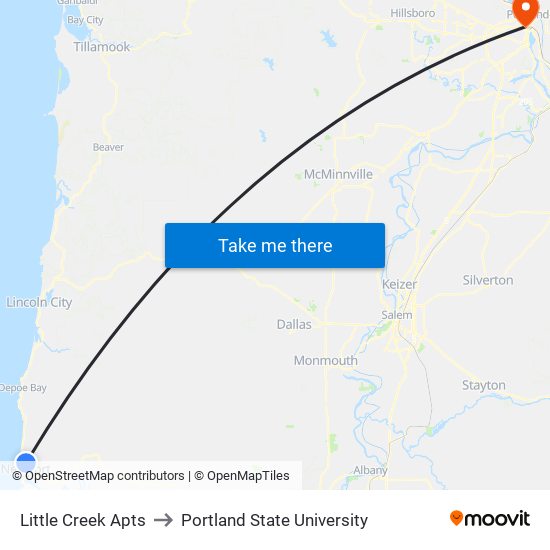 Little Creek Apts to Portland State University map