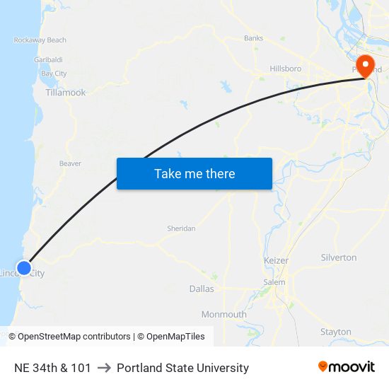 NE 34th & 101 to Portland State University map