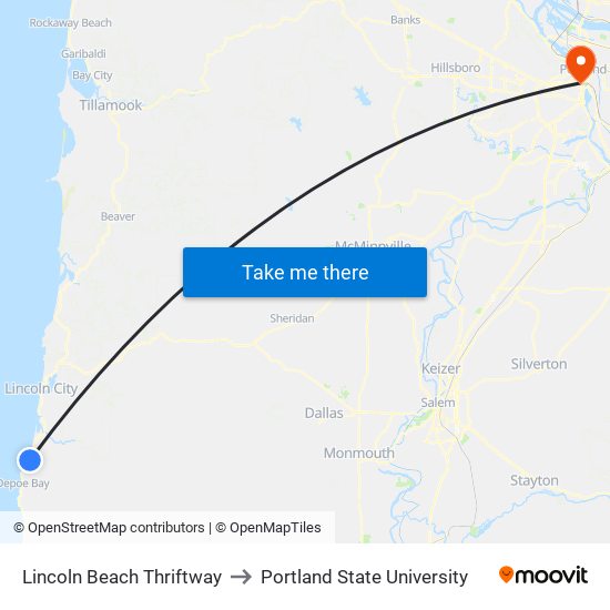 Lincoln Beach Thriftway to Portland State University map