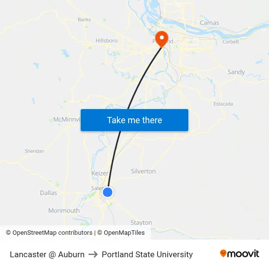 Lancaster @ Auburn to Portland State University map