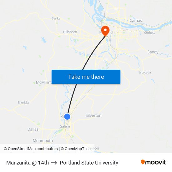 Manzanita @ 14th to Portland State University map