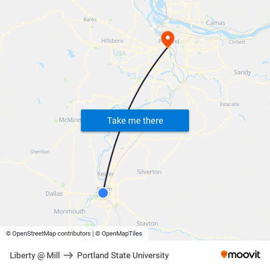 Liberty @ Mill to Portland State University map