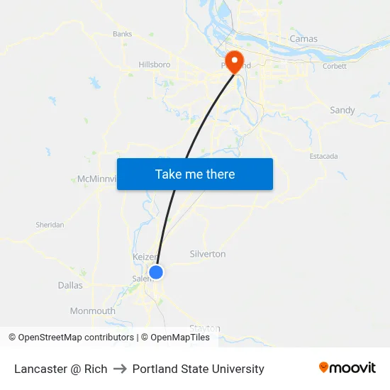 Lancaster @ Rich to Portland State University map