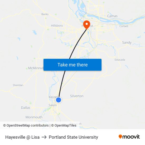 Hayesville @ Lisa to Portland State University map