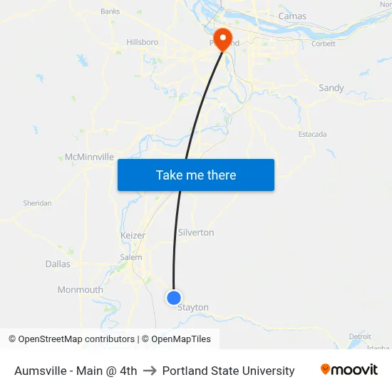 Aumsville - Main @ 4th to Portland State University map