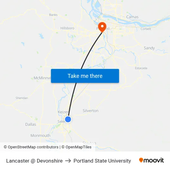 Lancaster @ Devonshire to Portland State University map
