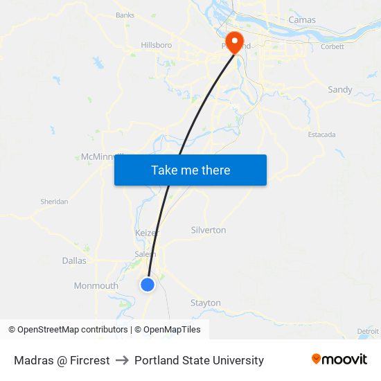 Madras @ Fircrest to Portland State University map