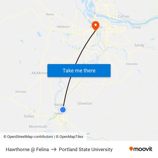 Hawthorne @ Felina to Portland State University map
