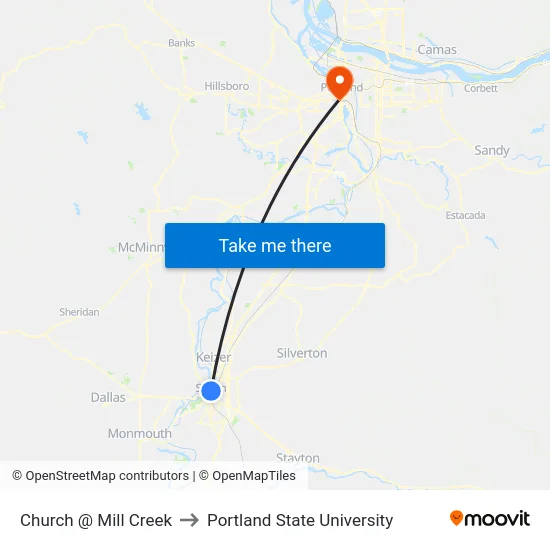 Church @ Mill Creek to Portland State University map