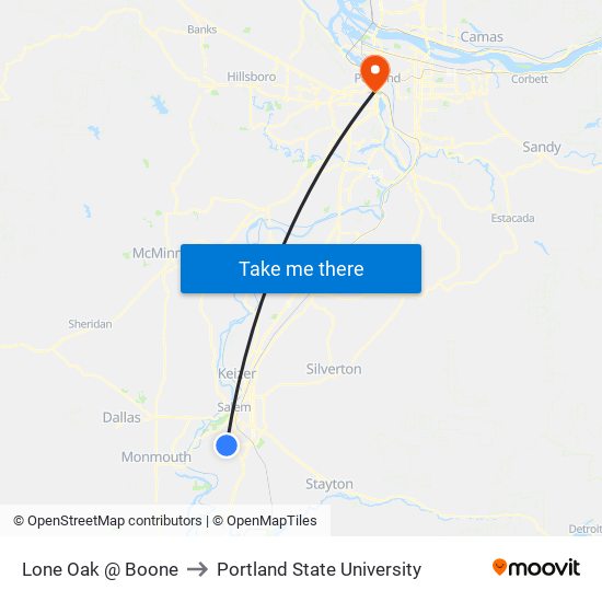 Lone Oak @ Boone to Portland State University map