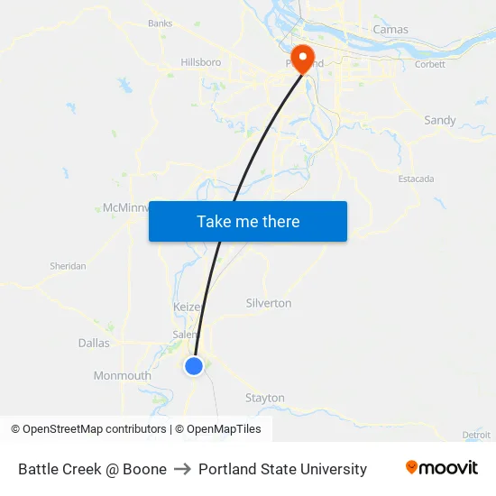 Battle Creek @ Boone to Portland State University map