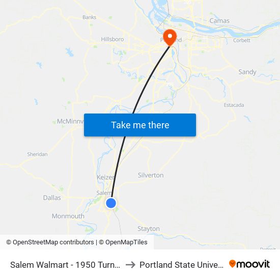 Salem Walmart - 1950 Turner Rd to Portland State University map