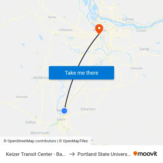 Keizer Transit Center - Bay A to Portland State University map