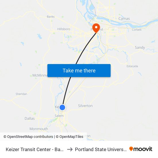 Keizer Transit Center - Bay E to Portland State University map