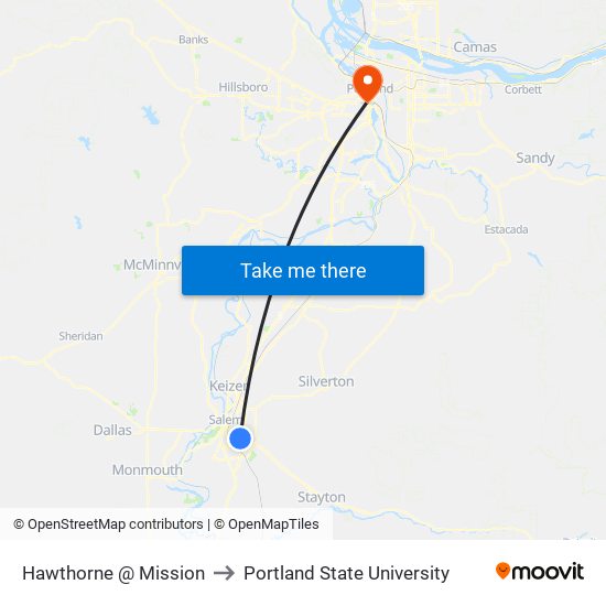 Hawthorne @ Mission to Portland State University map