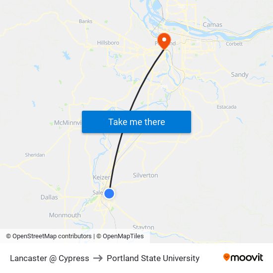 Lancaster @ Cypress to Portland State University map