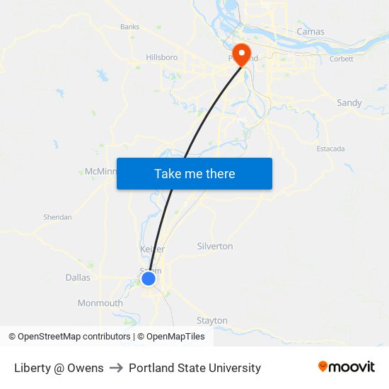 Liberty @ Owens to Portland State University map