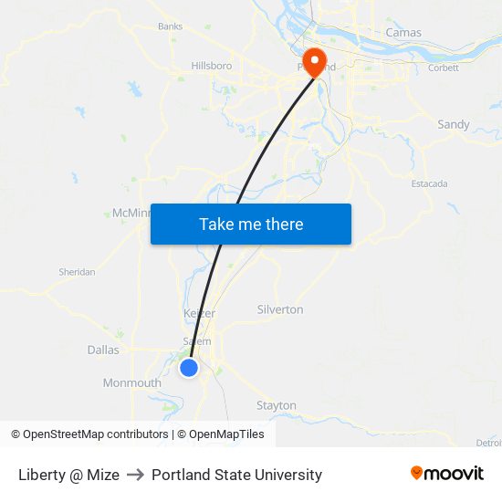 Liberty @ Mize to Portland State University map