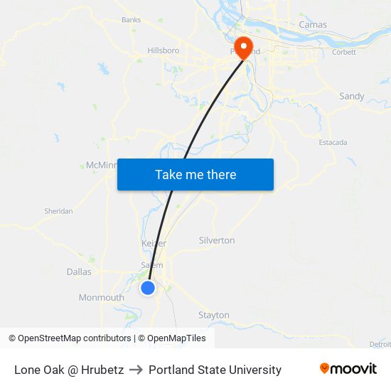 Lone Oak @ Hrubetz to Portland State University map