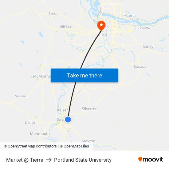 Market @ Tierra to Portland State University map