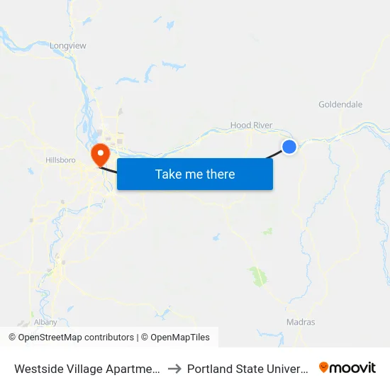 Westside Village Apartments to Portland State University map