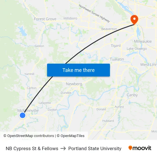 NB Cypress St & Fellows to Portland State University map