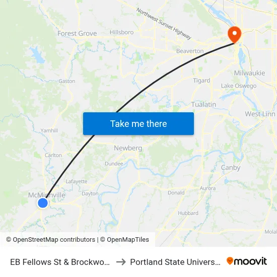 EB Fellows St & Brockwood to Portland State University map