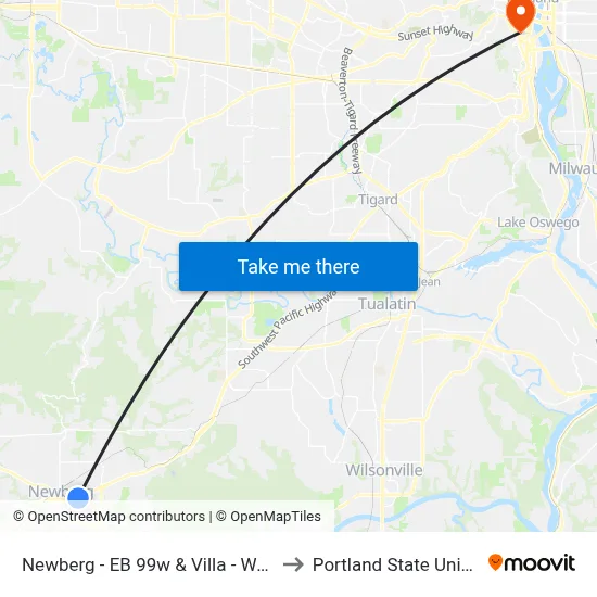 Newberg - EB 99w & Villa - Walgreens to Portland State University map
