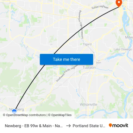 Newberg - EB 99w & Main - Nap's Thriftway to Portland State University map