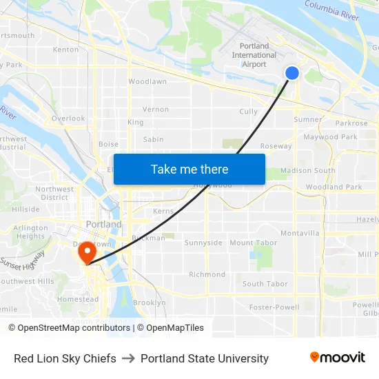 Red Lion Sky Chiefs to Portland State University map