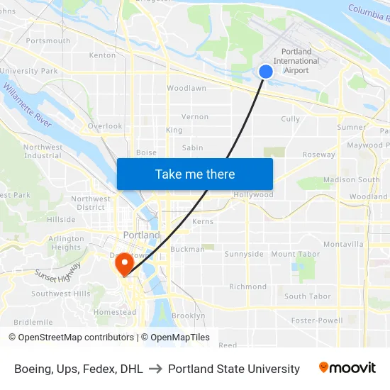 Boeing, Ups, Fedex, DHL to Portland State University map