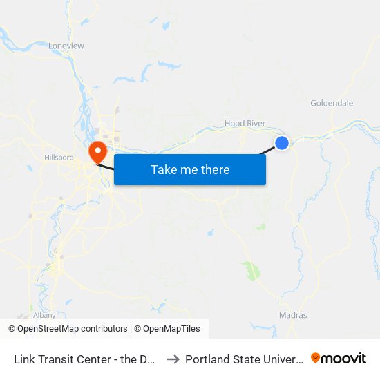 Link Transit Center - the Dalles to Portland State University map