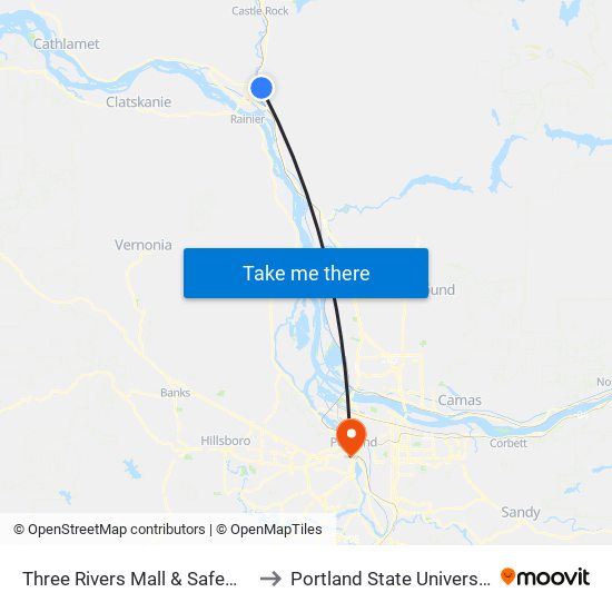 Three Rivers Mall & Safeway to Portland State University map