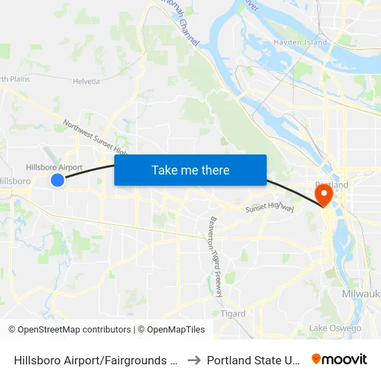 Hillsboro Airport/Fairgrounds Max Station to Portland State University map