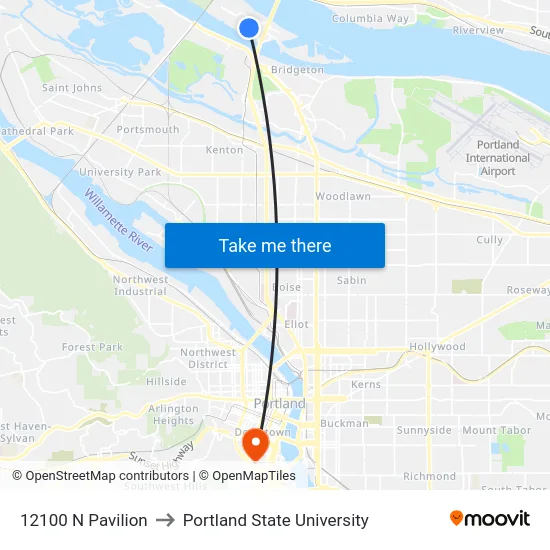12100 N Pavilion to Portland State University map