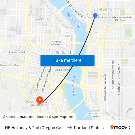 NE Holladay & 2nd (Oregon Convention Ctr) to Portland State University map