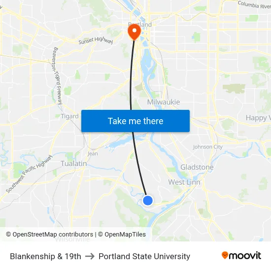 Blankenship & 19th to Portland State University map