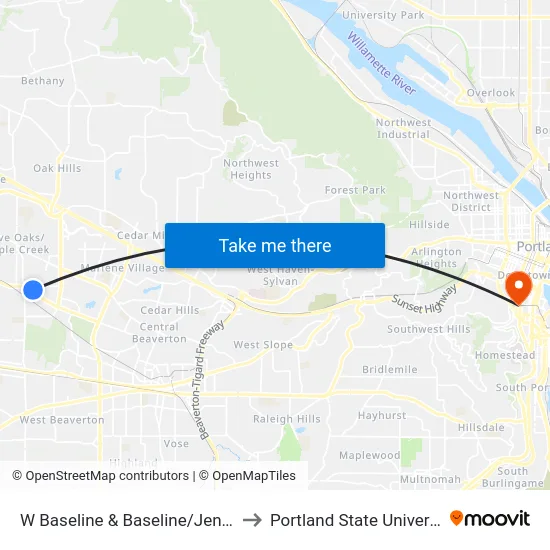 W Baseline & Baseline/Jenkins to Portland State University map